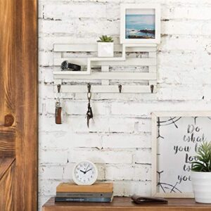 MyGift Key Holder for Wall, Wall-Mounted Vintage White Wood Tiered Accent Shelf with Key Hooks
