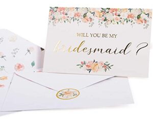 bridesmaid proposal cards. box set of 8 will you be my bridesmaid and 2 maid of honor cards. 4 x 6 floral cards with gold foil ideal for bridal party or to go with bridesmaid gifts