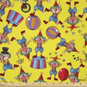 lunarable circus fabric by the yard, clown pattern with balls balloons performing festival themed image humorous funny, microfiber fabric for arts and crafts textiles & decor, 1 yard, yellow