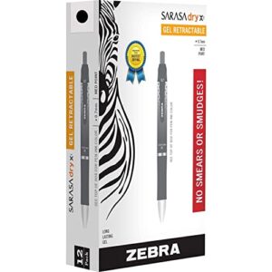 zebra pen sarasa dry x1 retractable gel pen, medium point, 0.7mm, black ink, 12-pack