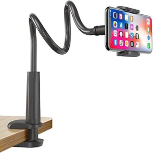 royall gooseneck cell phone stand holder, tablet holder for desk phone mount holder clip with grip flexible long arm gooseneck bracket mount clamp for desk, compatible with ipad iphone