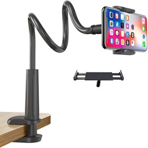 Royall Gooseneck Cell Phone Stand Holder, Tablet Holder for Desk Phone Mount Holder Clip with Grip Flexible Long Arm Gooseneck Bracket Mount Clamp for Desk, Compatible with ipad iPhone