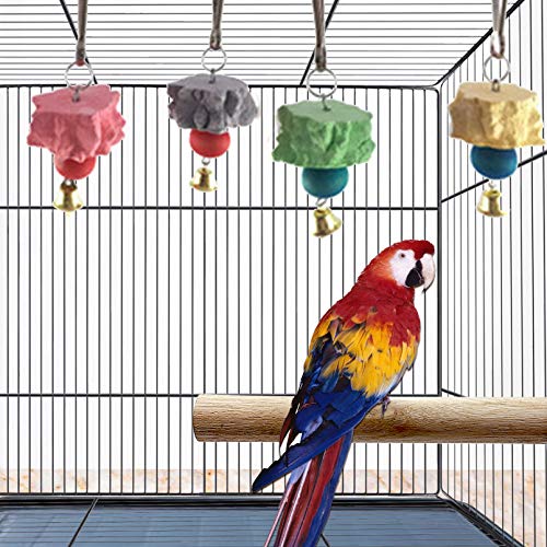 Bird Grinding Beak Calcium Stone With Bell,Rat Mineral Lava Block Trimming Teeth Chewing Toys for Chinchilla Bunny Budgie Cockatiel Parakeet Parrot 6-Pcs(Random Delivery Of Color)