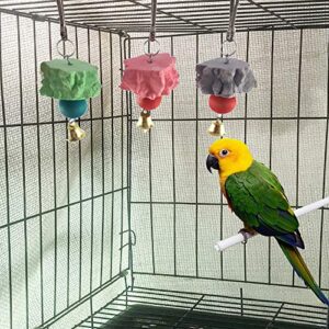 Bird Grinding Beak Calcium Stone With Bell,Rat Mineral Lava Block Trimming Teeth Chewing Toys for Chinchilla Bunny Budgie Cockatiel Parakeet Parrot 6-Pcs(Random Delivery Of Color)