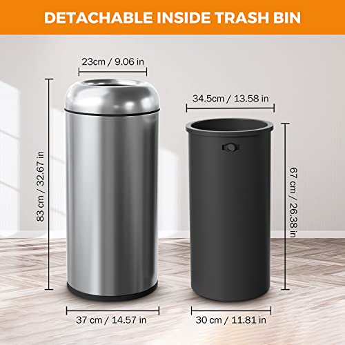 BEAMNOVA Trash Can Outdoor Indoor Garbage Enclosure with Lid Open Top Inside Cabinet Stainless Steel Industrial Waste Container, Black