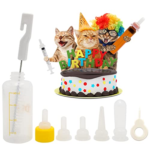 Newborn Kitten Puppy Feeding Bottles for Nursing, Small Animals Feeder with Replacement Nipples