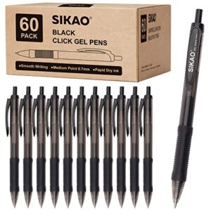 gel pens 60 pack black gel pens fine point smooth writing pens no smear, black pens bulk, comfy grip retractable gel ink pens, 0.7 pens, roller ball pens medium point, server office pens, lapiceros