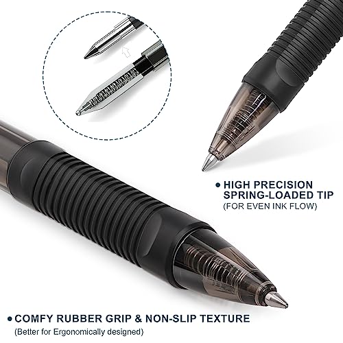 Gel Pens 60 Pack Black Gel Pens Fine Point Smooth Writing Pens No Smear, Black Pens Bulk, Comfy Grip Retractable Gel Ink Pens, 0.7 Pens, Roller Ball Pens Medium Point, Server Office Pens, Lapiceros