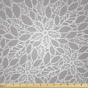 lunarable grey fabric by the yard, leaves and flowers lace style pattern classical vintage garden art ornament, microfiber fabric for arts and crafts textiles & decor, 1 yard, dimgray pale grey