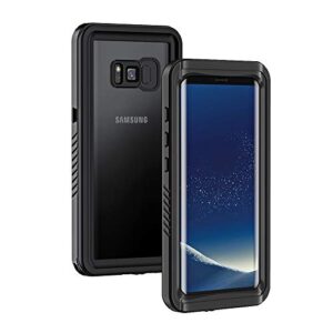 lanhiem samsung galaxy s8+ plus case, ip68 waterproof dustproof shockproof case with built-in screen protector, full body sealed underwater protective clear cover for samsung s8 plus (black)