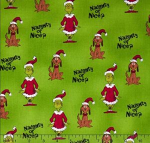 tongtai grinch and max on green fabric by the yard from the grinch's wonderland for how the grinch stole christmas 6 by dr seuss