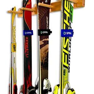 StoreYourBoard Timber Ski Wall Rack, 4 Pairs of Skis Storage, Wood Home and Garage Mount System, Natural Wood