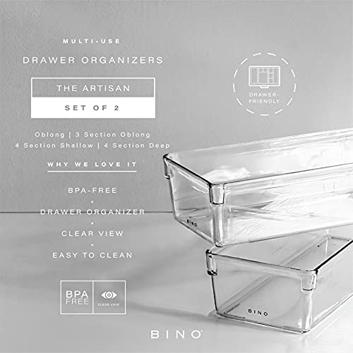 BINO | Oblong Plastic Drawer Organizer Bin, 2 Pack | THE ARTISAN | Multi-Purpose | Durable | BPA-Free | Desk Drawer Organizer | Vanity Organizer | Bathroom Drawer Organizer | Makeup Drawer Organizer
