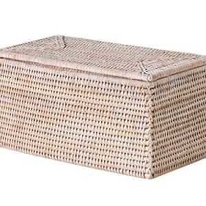 Kouboo La Jolla Rectangular Rattan Box, White-Wash Toilet Roll Storage Basket