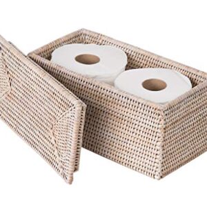 Kouboo La Jolla Rectangular Rattan Box, White-Wash Toilet Roll Storage Basket