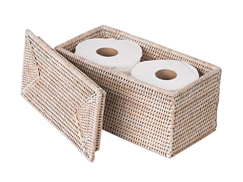 Kouboo La Jolla Rectangular Rattan Box, White-Wash Toilet Roll Storage Basket