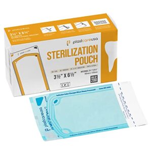 200 3.5 x 5.25 self sterilization pouches for dental offices, autoclave sterilizer bags pouch for dentist tools, for cleaning tools, 200 pouches per box, 1 box of paper blue film…
