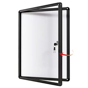 Swansea Enclosed Notice Board Magnetic Bulletin Boards for Office,Black Frame,with Locking Door 26x20inch(4XA4）