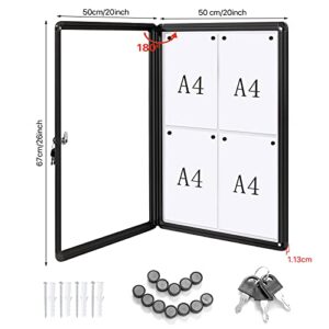 Swansea Enclosed Notice Board Magnetic Bulletin Boards for Office,Black Frame,with Locking Door 26x20inch(4XA4）