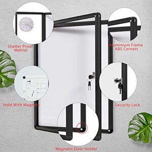 Swansea Enclosed Notice Board Magnetic Bulletin Boards for Office,Black Frame,with Locking Door 26x20inch(4XA4）
