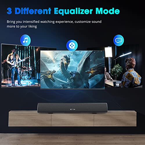 BESTISAN Soundbar, TV Sound Bar with Dual Bass Ports Wired HDMI and Wireless Bluetooth 5.0 Home Theater System (28 Inch, Enhanced Bass Technology, 3-Inch Drivers, Bass Adjustable, Wall Mountable, DSP)