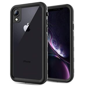 fxxxltf apple iphone xr case, full-body protective iphone xr waterproof case, shockproof snowproof clear cover cases for iphone xr (6.1 inch,black)