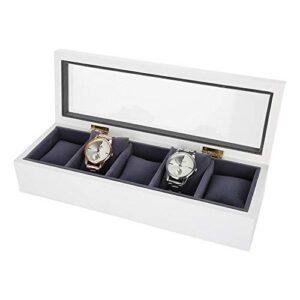 watch box display case, 5 slot glass storage box organizer watch jewelry display box(white)