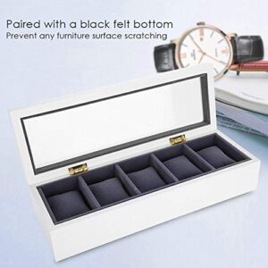 Watch Box Display Case, 5 Slot Glass Storage Box Organizer Watch Jewelry Display Box(White)