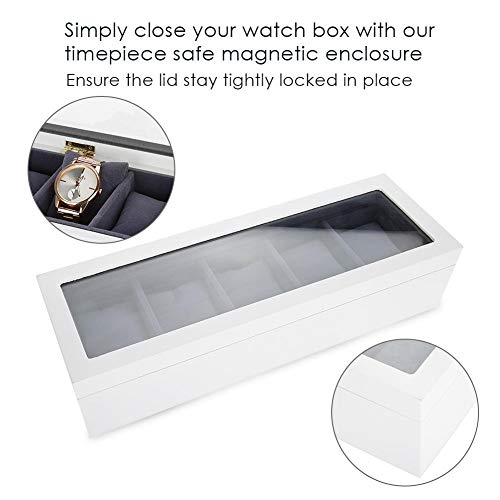 Watch Box Display Case, 5 Slot Glass Storage Box Organizer Watch Jewelry Display Box(White)