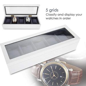 Watch Box Display Case, 5 Slot Glass Storage Box Organizer Watch Jewelry Display Box(White)