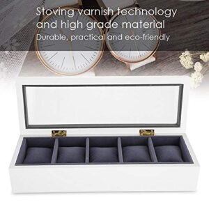 Watch Box Display Case, 5 Slot Glass Storage Box Organizer Watch Jewelry Display Box(White)