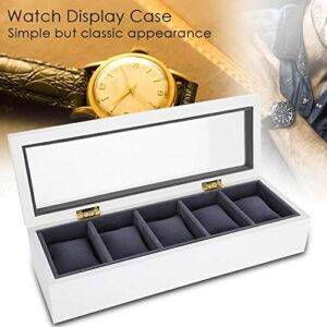 Watch Box Display Case, 5 Slot Glass Storage Box Organizer Watch Jewelry Display Box(White)