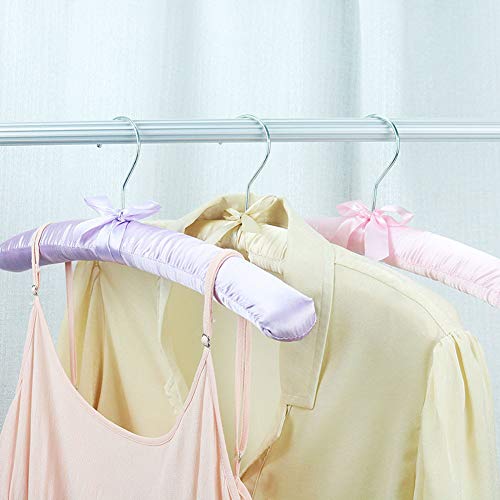 HOUTY 5 Packs Clothes Hangers 15 inch Satin Padded Hanger zinc Hook, Champagne