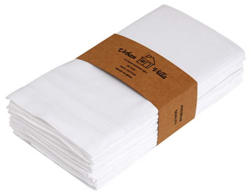 Urban Villa Dinner Napkins White Cloth Napkins Set of 12 Dinner Napkins 20X20 in Cotton Dinner Napkins Everyday Use Oversized Cloth Napkins with Mitered Corners 1 in Hemmed Dinner Napkins