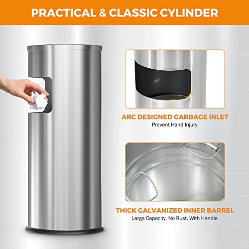 BEAMNOVA Outdoor Trash Can with Lid Stainless Steel Commercial Garbage Enclosure Yard Garage Inside Barrel Industrial Heavy Duty Garbage Can Waste Container, Color Metallic