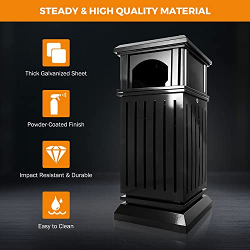 BEAMNOVA Trash Can Outdoor Top Tray Black Stainless Steel Commercial Garbage Enclosure with Locking Lid Heavy Duty Industrial Yard Garage Waste Container, 35.5 * 15.8 * 15.8 in