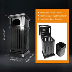 BEAMNOVA Trash Can Outdoor Top Tray Black Stainless Steel Commercial Garbage Enclosure with Locking Lid Heavy Duty Industrial Yard Garage Waste Container, 35.5 * 15.8 * 15.8 in