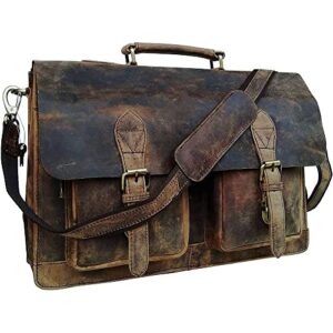 c cuero 18 inch retro brown laptop messenger bag office briefcase crossbody travel bag for men and women bag office laptop bag (retro briefcase)