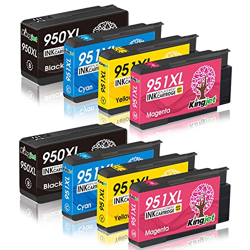 Kingjet 950XL and 951XL Ink Cartridges Combo Pack Replacement for HP 950 951 950XL 951XL Work with Officejet Pro 8600 8610 8620 8100 276DW 271DW 251DW Printers, 8 Pack (Black/Cyan/Magenta/Yellow)