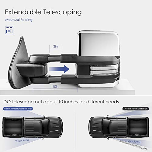 MOSTPLUS Power Heated Towing Mirrors Compatible for Chevy Silverado GMC Serria 2014-2019 w/Sequential Turn light, Parking Lamp, Running Light (Set of 2) Not for diesel truck (Chrome)