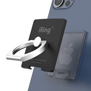iring link, made in korea, wireless charging friendly phone holder - cell phone ring grip finger holder and stand compatible with iphone, galaxy, and other smartphones(matt black)