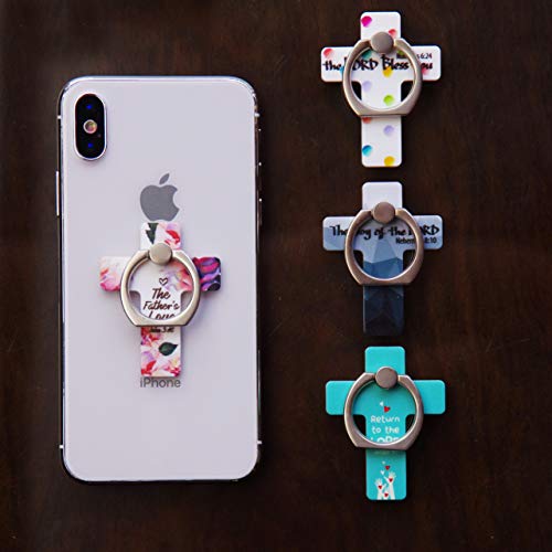 The Cross Cell Phone Ring Universal 360 Degree Rotation and Swivel Head Finger Grip Phone Holder Design with Bible Words (Pink)