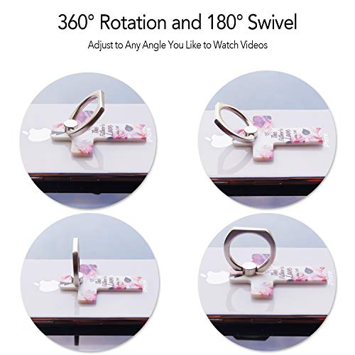 The Cross Cell Phone Ring Universal 360 Degree Rotation and Swivel Head Finger Grip Phone Holder Design with Bible Words (Pink)