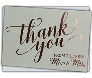 wedding thank you cards - rose gold foil stamped letterpress - 36 cards plus envelopes - from the new mr & mrs design