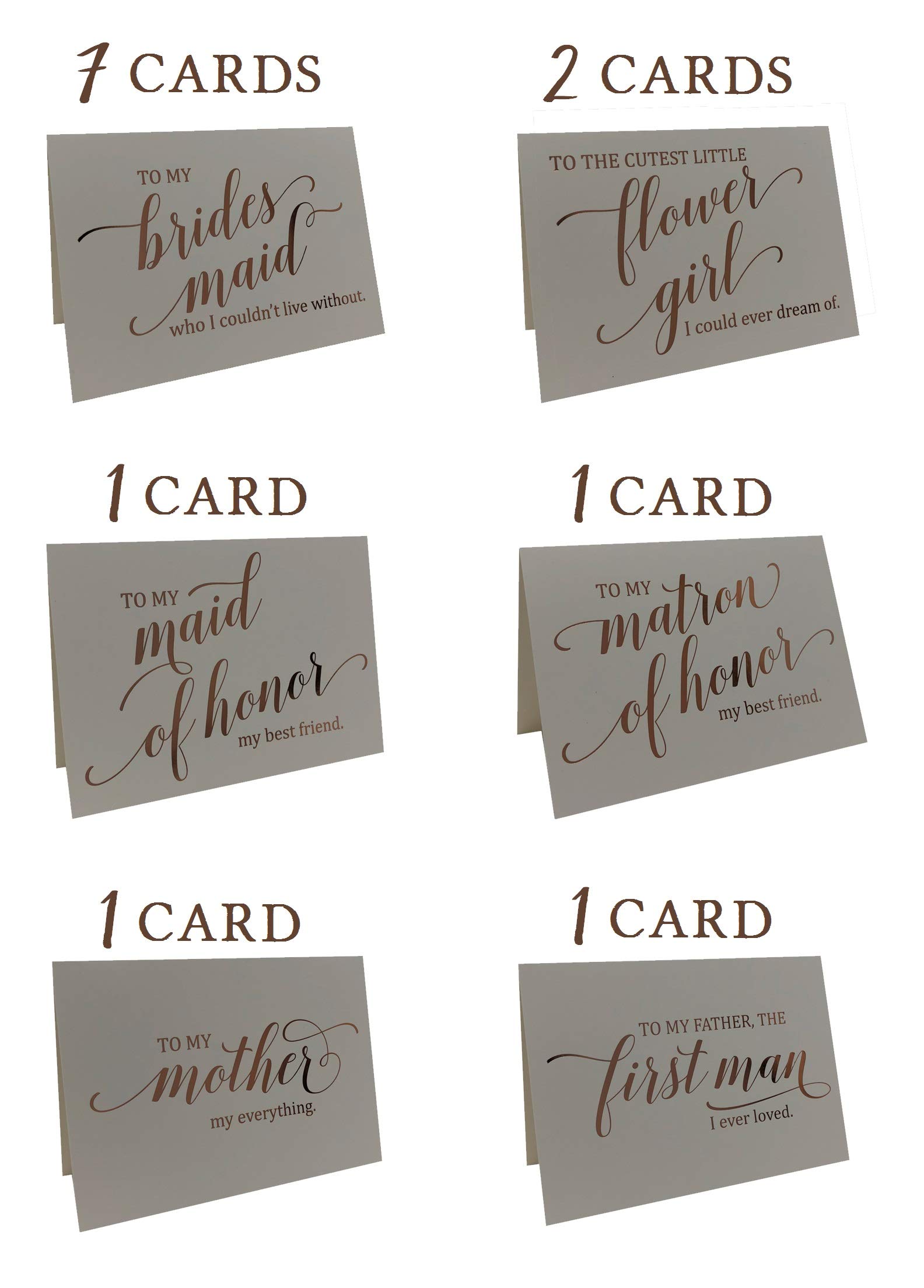 Wedding Party Thank You Cards - Rose Gold Foil Stamped Letterpress - 13 Cards + Envelopes Included for Bridal Party