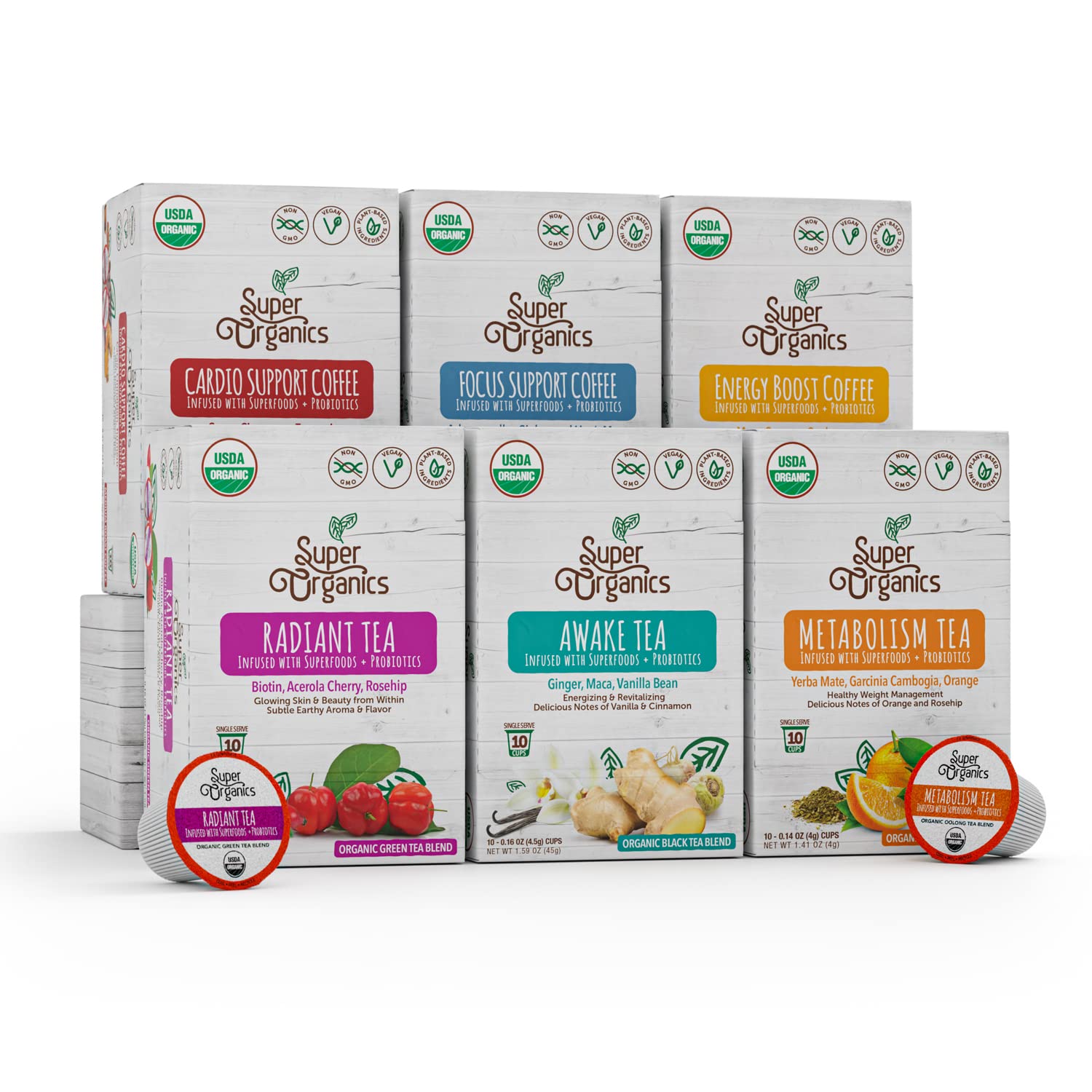 Super Organics 6 Piece Coffee & Tea Variety Pack, 60 Count