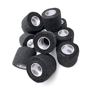 WildCow 2" Black Vet Wrap Tape Bulk, 12 Pack Cohesive Bandage Wraps, Self Adherent Grip Rolls - Solid Colors