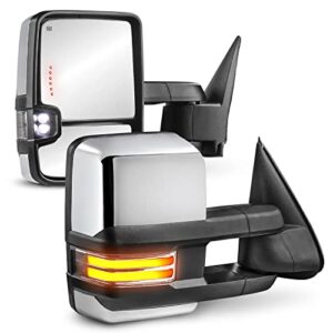 mostplus power heated towing mirrors compatible for chevy silverado suburban tahoe gmc serria yukon 2003-2006 w/sequential turn light, clearance lamp, running light(set of 2) (chrome)
