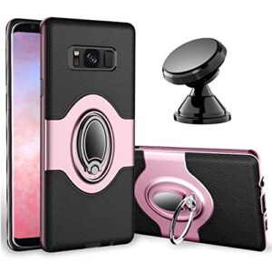 esamcore samsung galaxy s8 case ring holder kickstand cases + dashboard magnetic phone car mount [rose gold]
