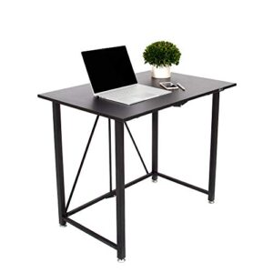 origami folding computer desk for office study students bedroom home gaming and craft | space saving foldable design, fits dual monitors and laptop, collapsible, no assembly required | (wood, medium)